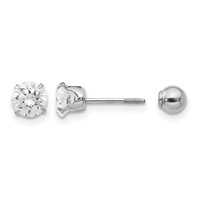 14K Madi K White Gold 5mm CZ and 4mm Ball Reversible Screwback Post Earrings view 1