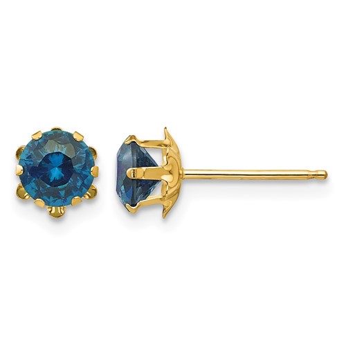 14K Yellow Gold Madi K 5mm Round CZ December Birthstone Post Earrings