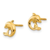 14K Yellow Gold Madi K Dolphin Screwback Post Earrings view 2