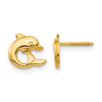 14K Yellow Gold Madi K Dolphin Screwback Post Earrings view 1