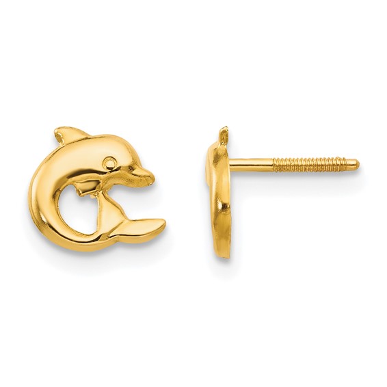 14k Madi K Dolphin Childrens Screwback Post Earrings