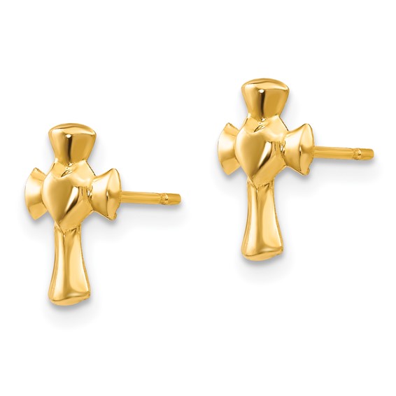 14k Madi K Heart Cross Childrens Post Earrings