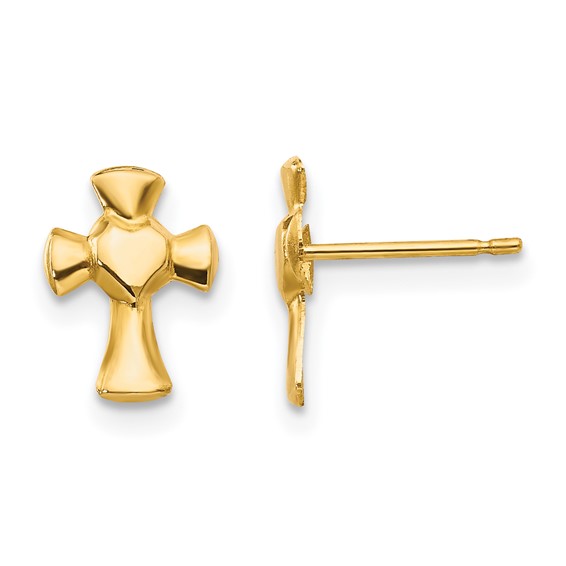 14k Madi K Heart Cross Childrens Post Earrings