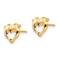 14K Yellow Gold Madi K Heart Dolphins Post Earrings view 2