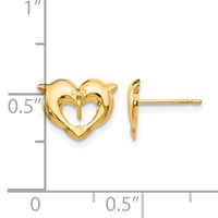 14K Yellow Gold Madi K Heart Dolphins Post Earrings view 4