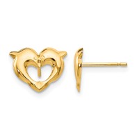 14K Yellow Gold Madi K Heart Dolphins Post Earrings view 1