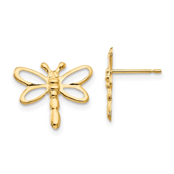 Gold Childrens Dragonfly Post Earrings