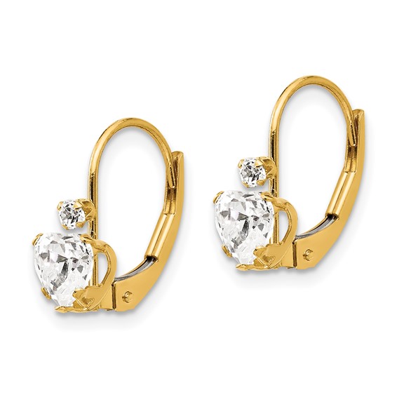 Gold Childrens CZ Heart Leverback Earrings