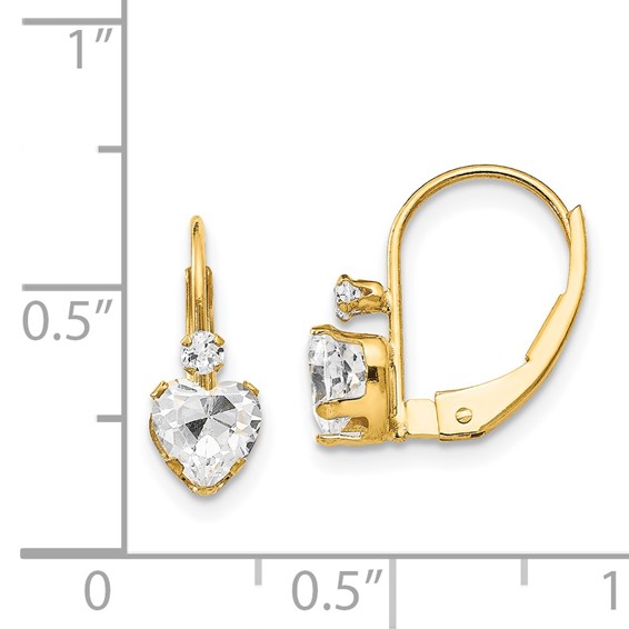 Gold Childrens CZ Heart Leverback Earrings