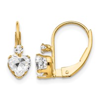 14K Yellow Gold Madi K CZ Heart Leverback Earrings view 1