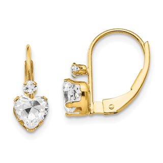 Gold Childrens CZ Heart Leverback Earrings
