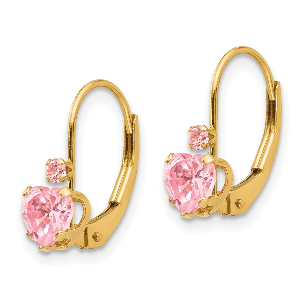 14k Madi K Pink CZ Heart Leverback Earrings (SE2151)