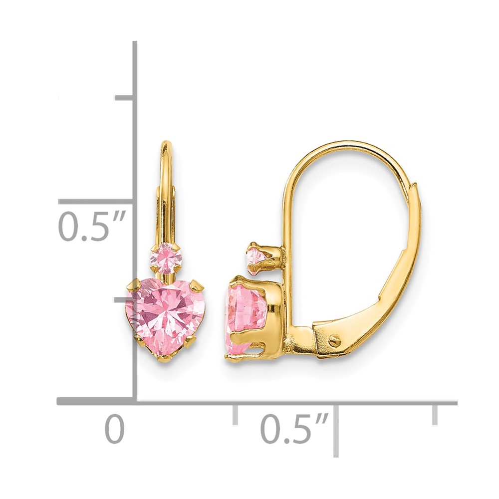 14k Madi K Pink CZ Heart Leverback Earrings (SE2151)