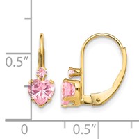 14K Yellow Gold Madi K Pink CZ Heart Leverback Earrings view 3