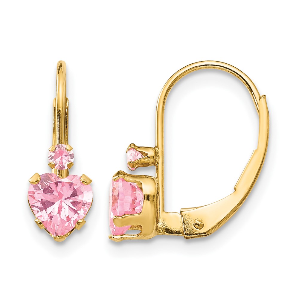 14k Madi K Pink CZ Heart Leverback Earrings (SE2151)