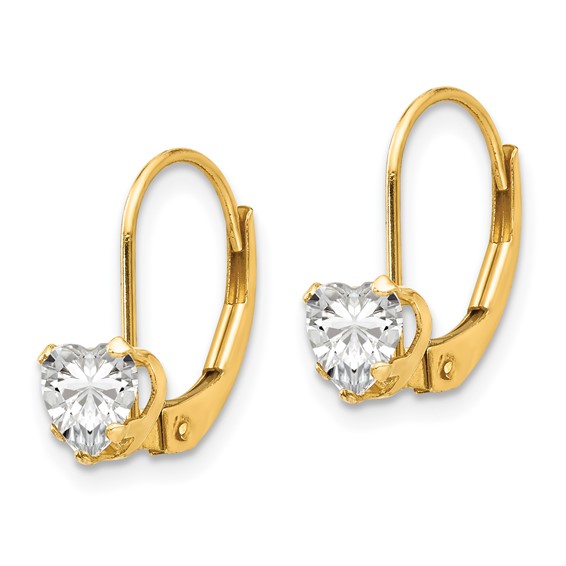 Gold Childrens CZ Heart Leverback Earrings