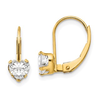 Gold Childrens CZ Heart Leverback Earrings