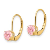 14K Yellow Gold Madi K 5.00mm Pink CZ Heart Leverback Earrings view 2