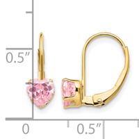 14K Yellow Gold Madi K 5.00mm Pink CZ Heart Leverback Earrings view 4