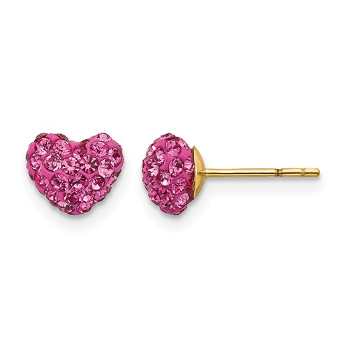 14K Yellow Gold Madi K Multi Pink Crystal Heart Post Earrings