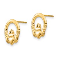 14K Yellow Gold Madi K Claddagh Post Earrings view 2