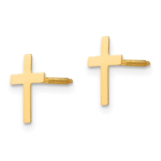 14k Madi K Cross Childrens Silicone Comfort Screwback Post Earrings