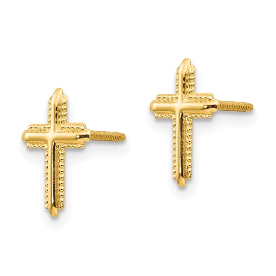 14k Madi K Cross Childrens Silicone Comfort Screwback Post Earrings