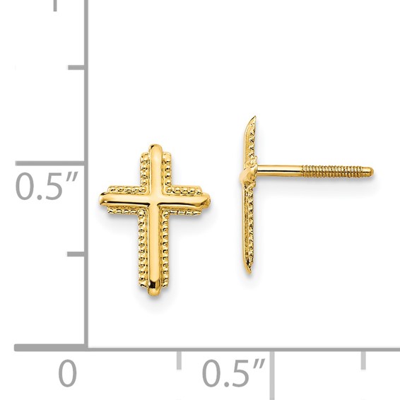 14k Madi K Cross Childrens Silicone Comfort Screwback Post Earrings