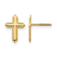 14K Yellow Gold Madi K Cross Silicone Comfort Screwback Post Earrings view 1