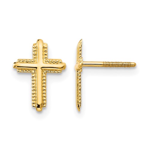14K Yellow Gold Madi K Cross Silicone Comfort Screwback Post Earrings