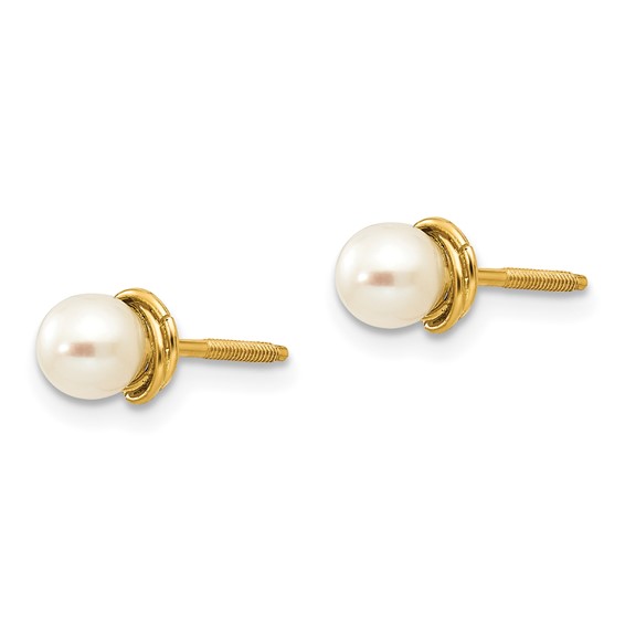 14k Madi K 4-5mm Semi-round Freshwater Cultured Pearl Love Knot Screwback Post Earrings