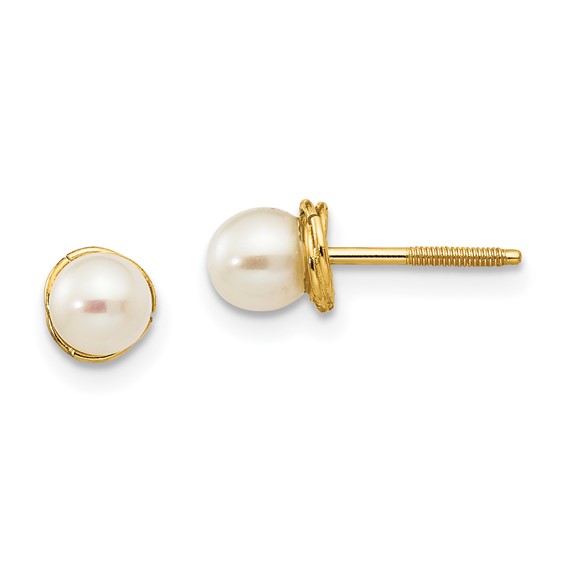 14k Madi K 4-5mm Semi-round Freshwater Cultured Pearl Love Knot Screwback Post Earrings