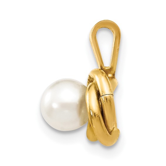 14k Madi K 4mm White Round Freshwater Cultured Pearl Love Knot Pendant