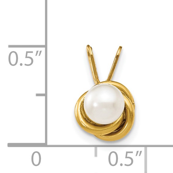 14k Madi K 4mm White Round Freshwater Cultured Pearl Love Knot Pendant