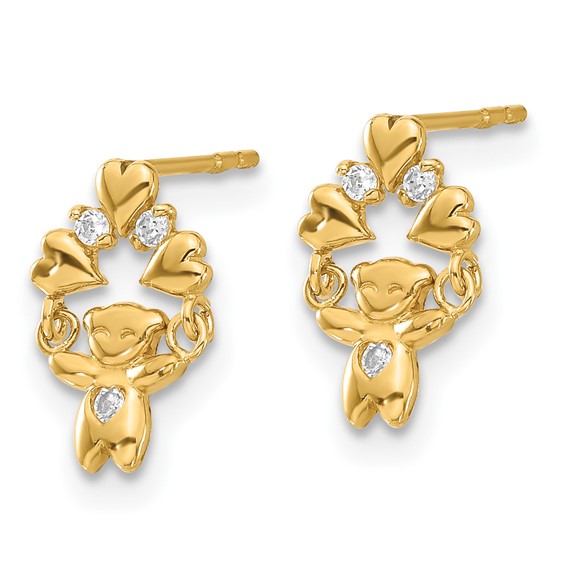 14k Madi K CZ Teddy Bear Post Dangle Earrings