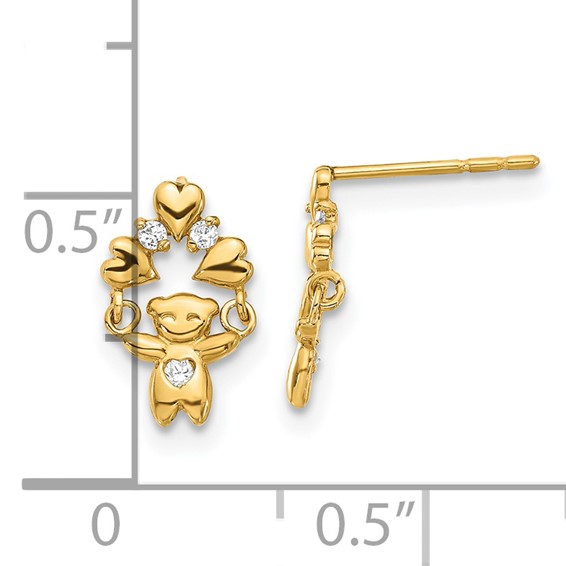 14k Madi K CZ Teddy Bear Post Dangle Earrings