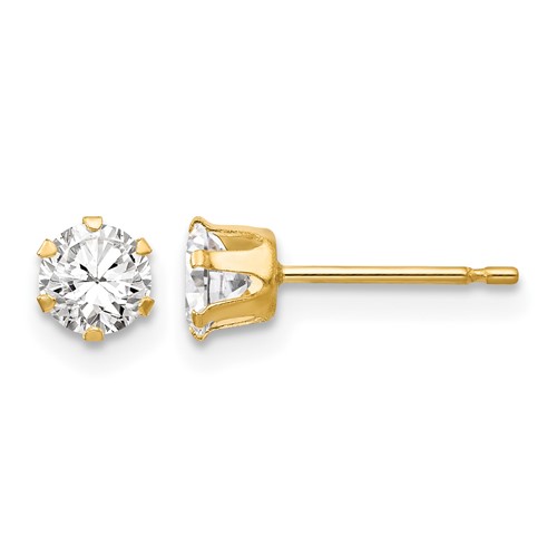 14K Yellow Gold Madi K 4mm Round CZ Stud Post Earrings