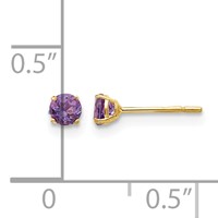 14K Yellow Gold Madi K 3mm Round Amethyst Post Earrings view 4