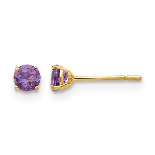 14K Yellow Gold Madi K 3mm Round Amethyst Post Earrings