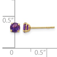 14K Yellow Gold Madi K 4mm Round Amethyst Post Earrings view 4