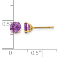 14K Yellow Gold Madi K 5mm Round Amethyst Post Earrings view 4