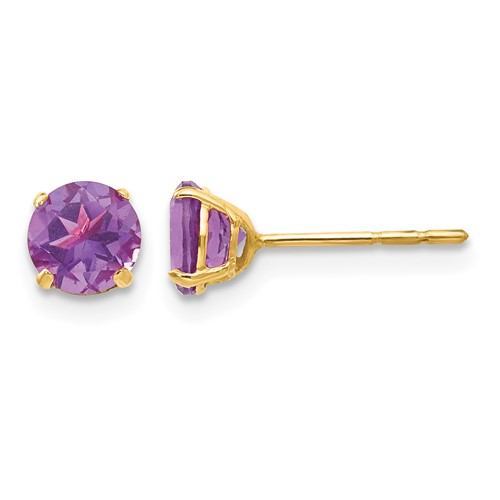 14K Yellow Gold Madi K 5mm Round Amethyst Post Earrings