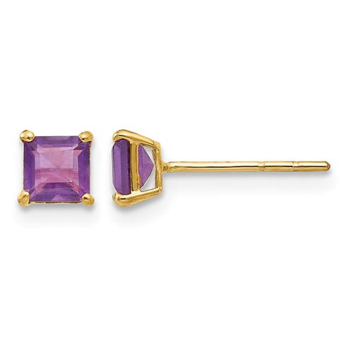 14K Yellow Gold Madi K 4mm Square Amethyst Post Earrings