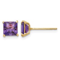 14K Yellow Gold Madi K 5mm Square Amethyst Post Earrings view 1