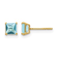 14K Yellow Gold Madi K 4mm Square Blue Topaz Post Earrings view 1