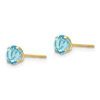 14K Yellow Gold Madi K 5mm Round Blue Topaz Post Earrings view 2