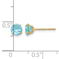 14K Yellow Gold Madi K 5mm Round Blue Topaz Post Earrings view 4