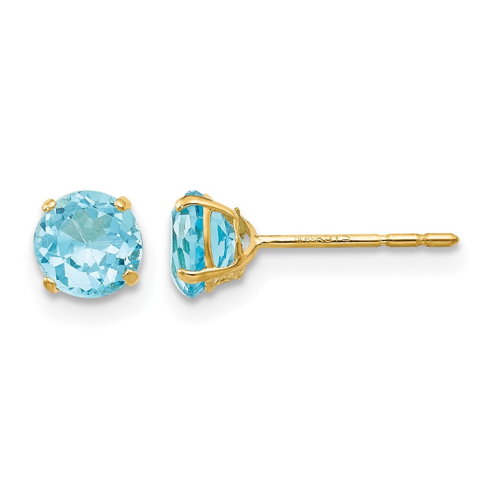 14k Madi K Round Blue Topaz 5mm Post Earrings (SE2283)
