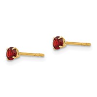 14K Yellow Gold Madi K 3mm Round Garnet Post Earrings view 2