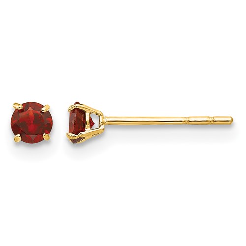 14K Yellow Gold Madi K 3mm Round Garnet Post Earrings